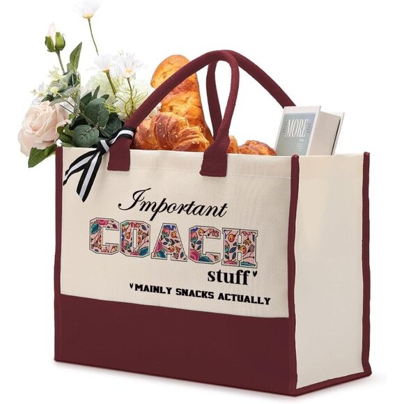 🆕Women Red Coach Canvas Tote Utility Shoulder Beach Bag Cotton Handbag Gift - Picture 3 of 7